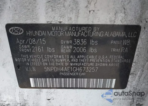 2016 Hyundai Elantra Se from USA, damaged, VIN 5NPDH4AE1GH673257